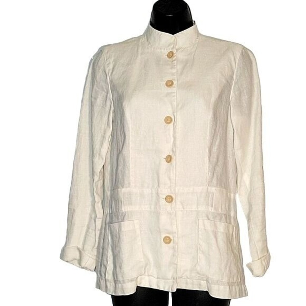 PECK & PECK Women's Linen Blazer White Sz 2 Breathable Lightweight Summer Spring